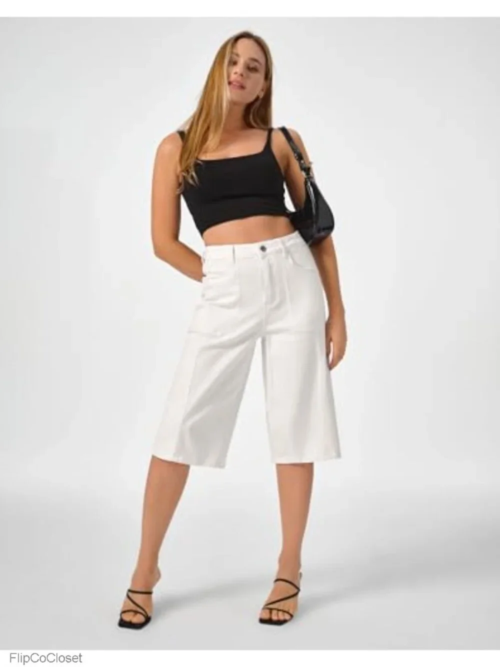 Stretchy Wide Leg Bermuda Long Jorts with Large Pockets